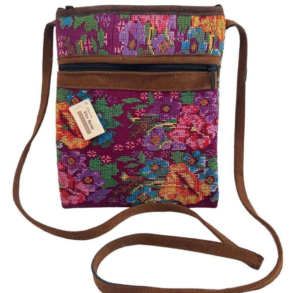 Artesanias Utz Kem Guatemala EMBROIDERED HUIPIL Crossbody Bag